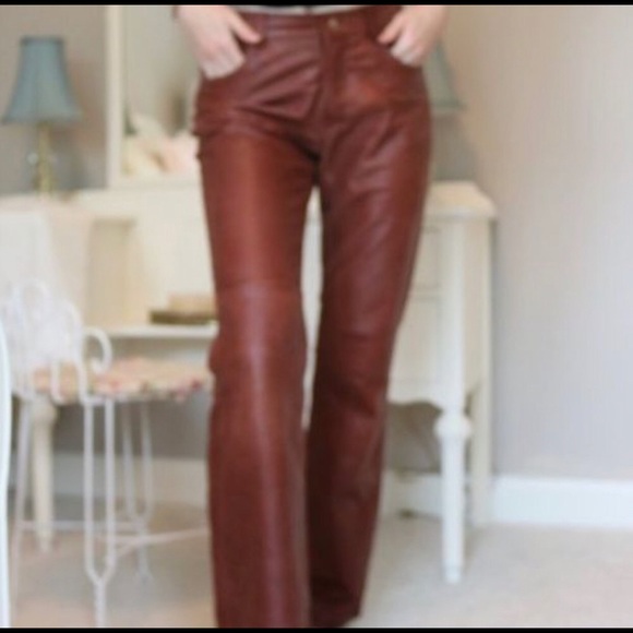 Brown Leather Bootcut Pants 